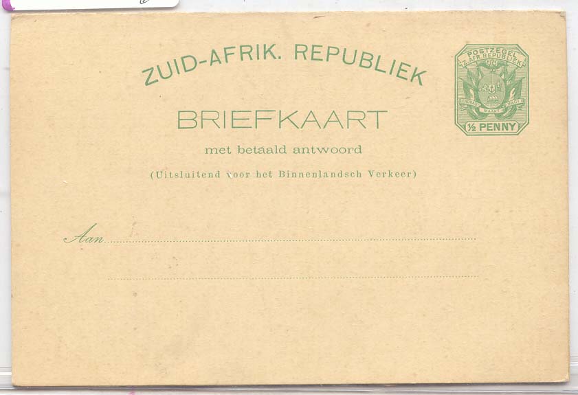 South Africa Transvaal H&G #5 mint Msg + reply card (afrique du sud entier postal stationary)