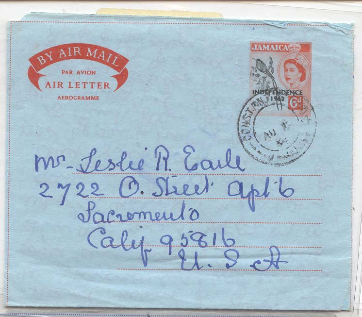 Jamaica AlS FG 7 independence issue used aerogram aerogramme (jamaique entier postal stationary)