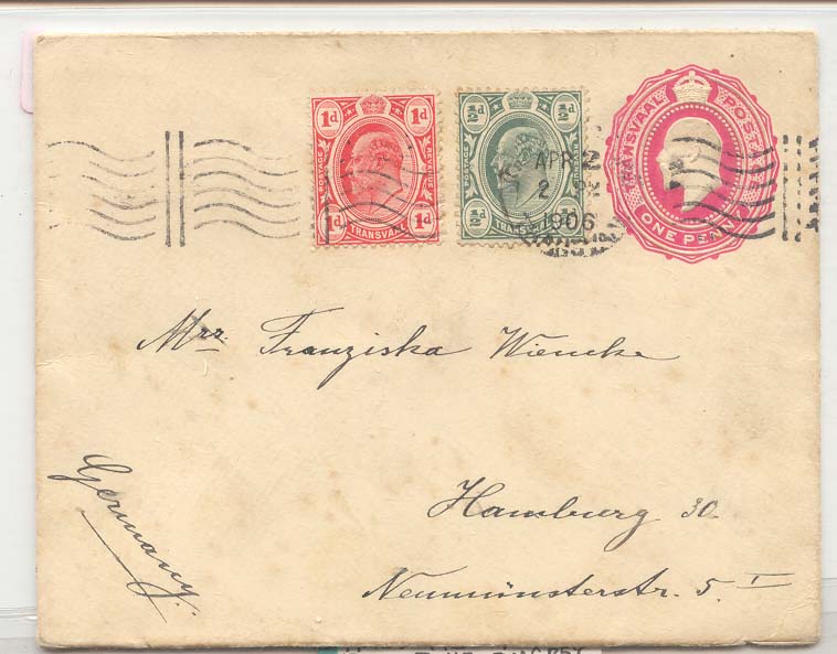 Sout Africa Transvaal 1906 H&G B4 Johannesburg Columbia Machine cancel (entier postal stationary afrique du sud)
