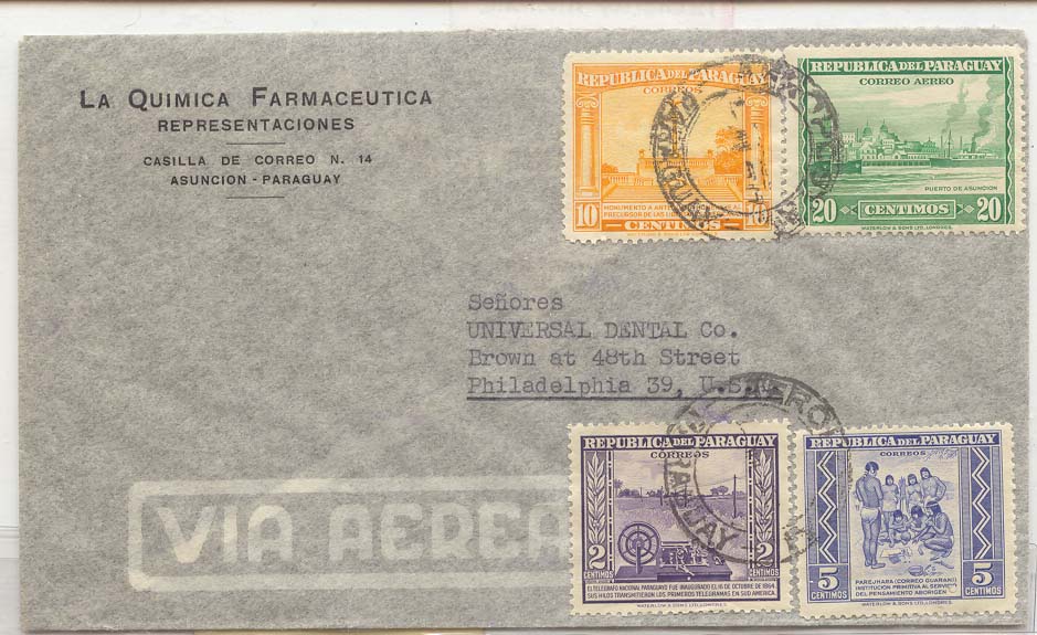 Paraguay Air mail Cover to US fom LA Guimica Farmaceutica (medecine drugs)
