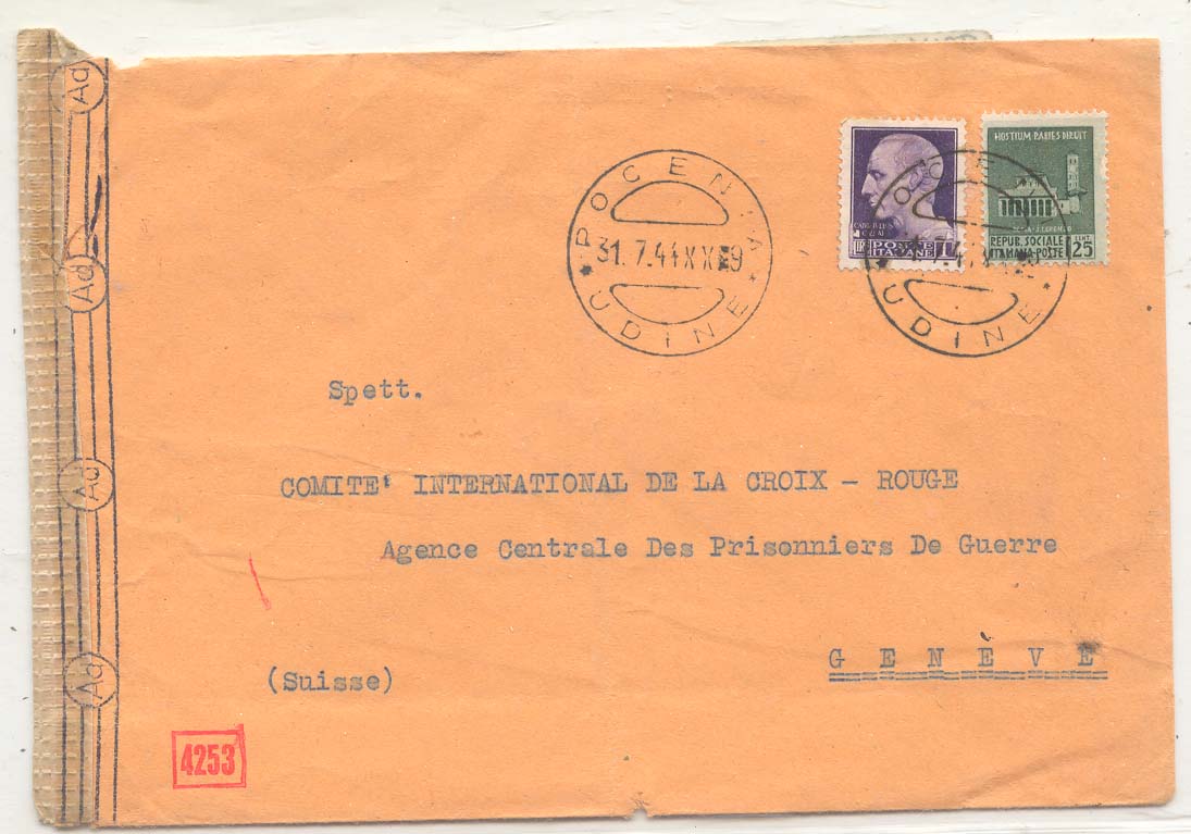 Italy 1944 mixed Pre war and military franking used due to shortage of stamps RoMA (lettre cover)