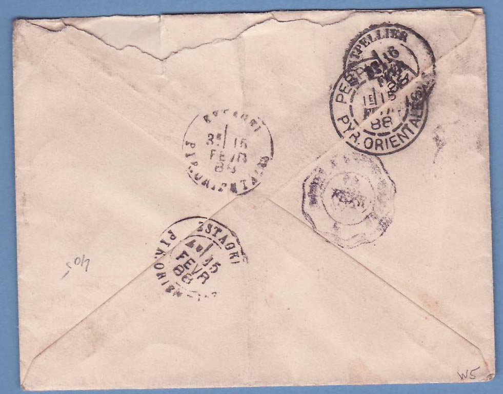 Lettre Rare Colonie Generale 25c Libreville 1888 pour Montpellier Rare — Back
