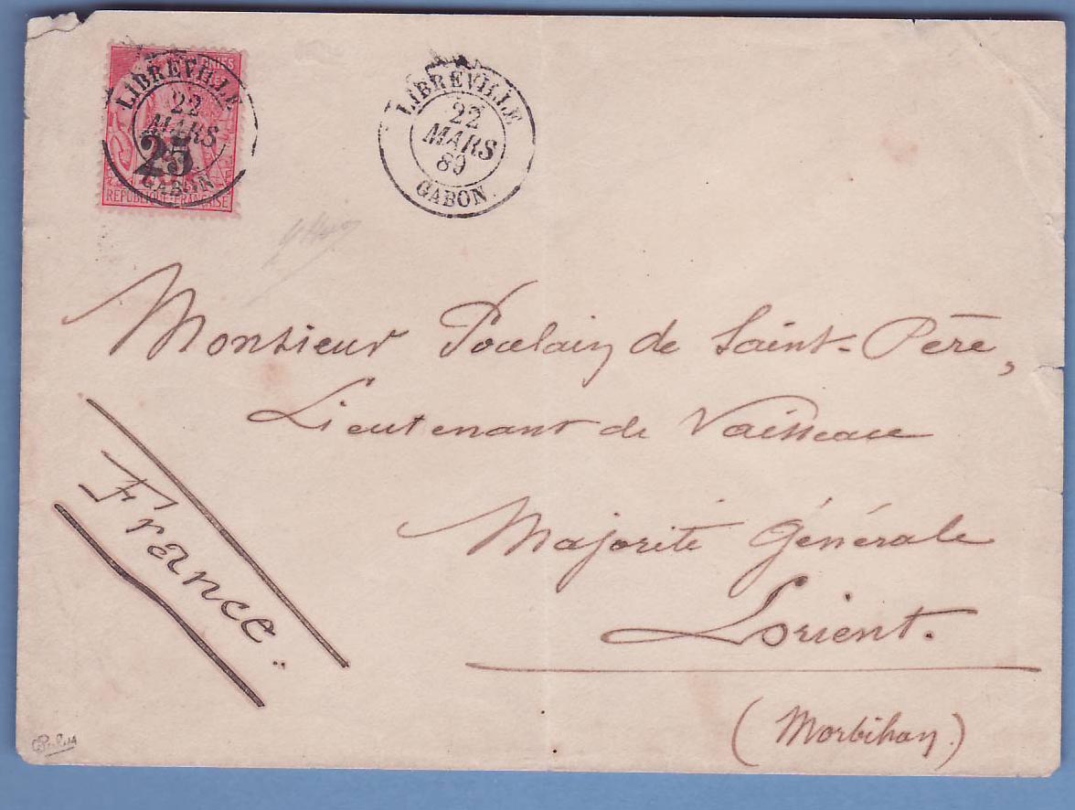 Lettre Gabon n°8 25c 22 mars 1889 pour Lorient Morbihan Rare