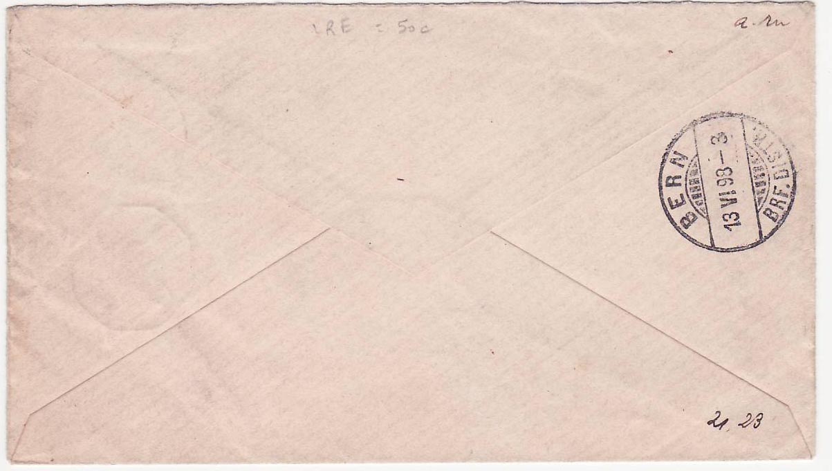 Lettre Congo 20c + 30c Libreville 18 Mai 1898 pour Berne Suisse Rare — Back