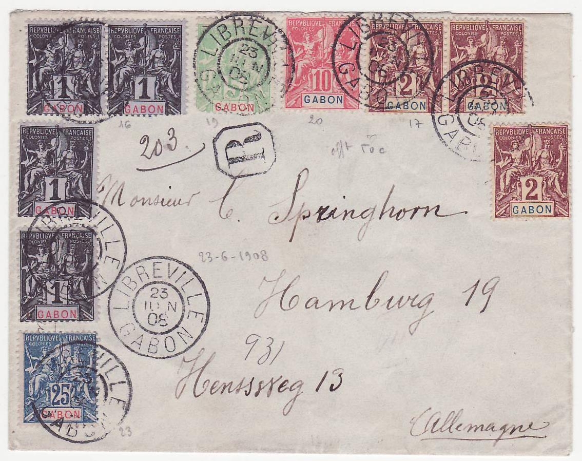 Lettre Gabon Librevile 23 Juin 1908 pour Henssweg Allemagne 