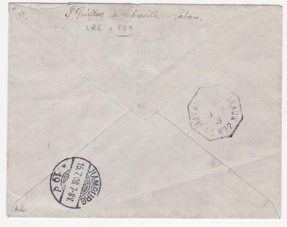 Lettre Gabon Librevile 23 Juin 1908 pour Henssweg Allemagne  — Back