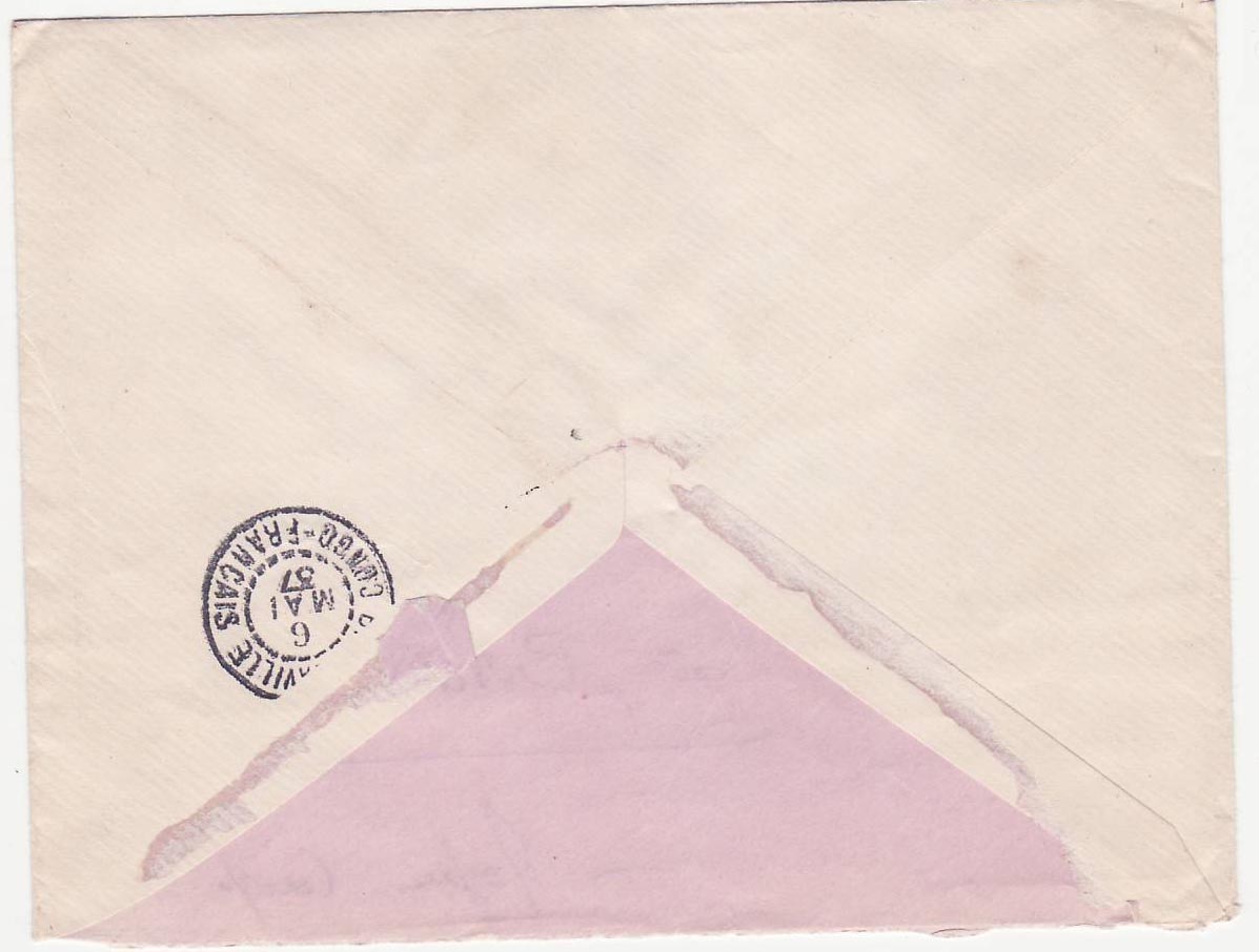 Lettre Afrique Equatoriale Francaise Lambarene 1937 pour Brazzaville Moyen Congo — Rückseite