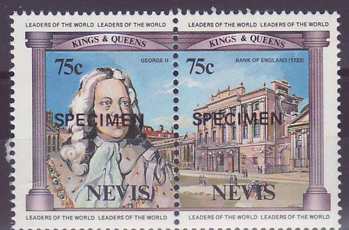 Nevis 75c George II Bank of England Surcharge SPECIMEN ** Luxe