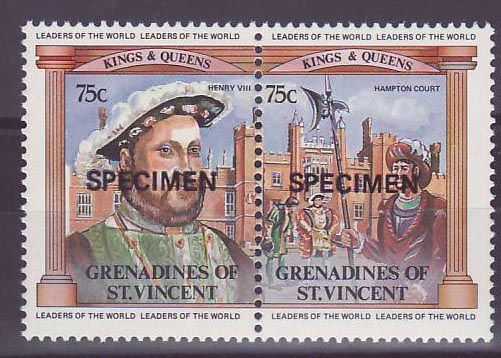 Grenadines of St Vincent 75c Henry VIII Hampton Court ** Luxe Surcharge SPECIMEN 