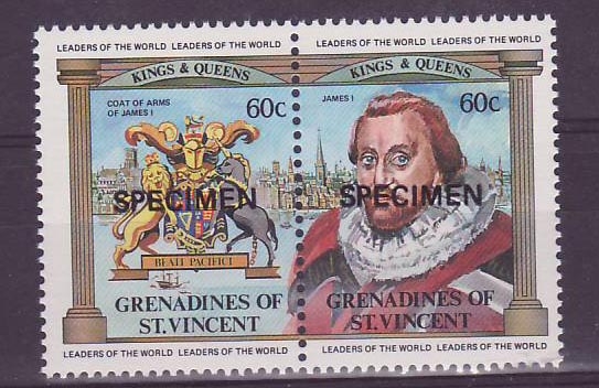 Grenadines of St Vincent 60c James I Coat of Arms Lion Licorne ** Luxe Surcharge SPECIMEN 