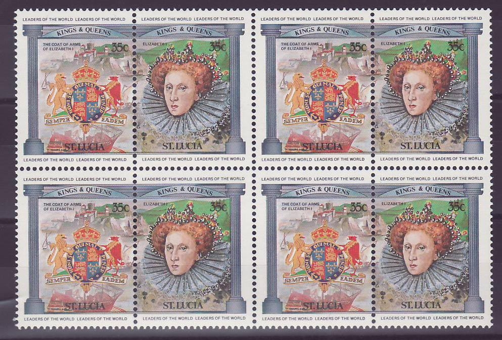 St Lucia 35c Elizabeth I Lion ** Luxe Bloc de 4