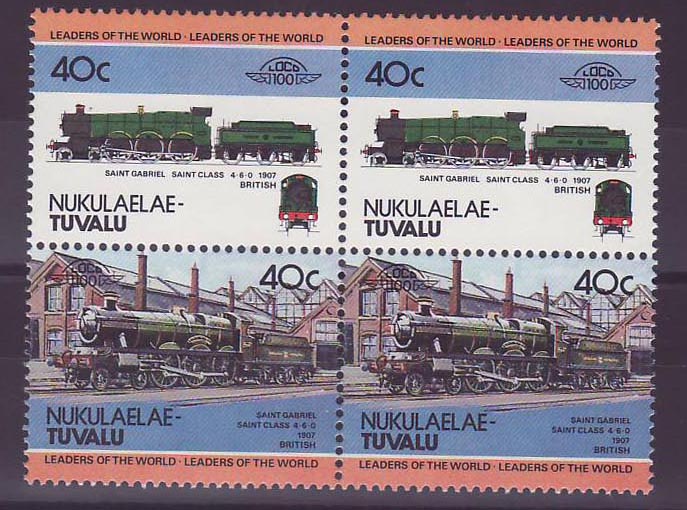 Nukulaelae Tuvalu 40c Train Saint Gabriel Saint Class 4-6-0 1907 ** Luxe Bloc de 4