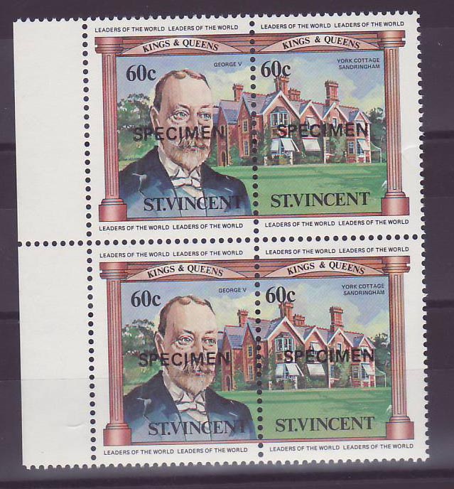 St Vincent 60c George V Sandrigham Bloc de 4 with Surcharge SPECIMEN ** Luxe