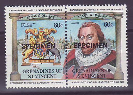 Grenadines of St Vincent 60c James I Coat of Arms Lion Licorne ** Luxe Surcharge SPECIMEN 