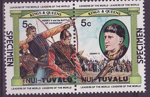 Nui Tuvalu 5c Henry V Bataille de Agincourt ** Luxe Surcharge Specimen 