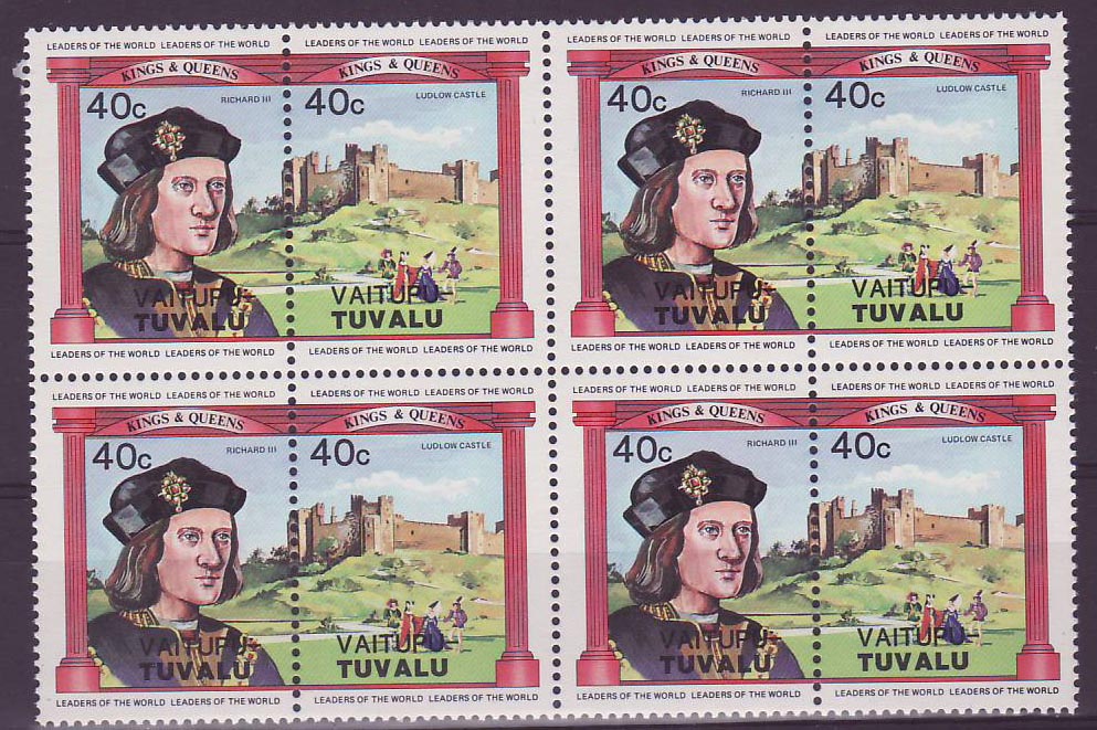Vaitupi Tuvalu 40c Richard III Ludlow Castle ** Luxe Bloc de 4