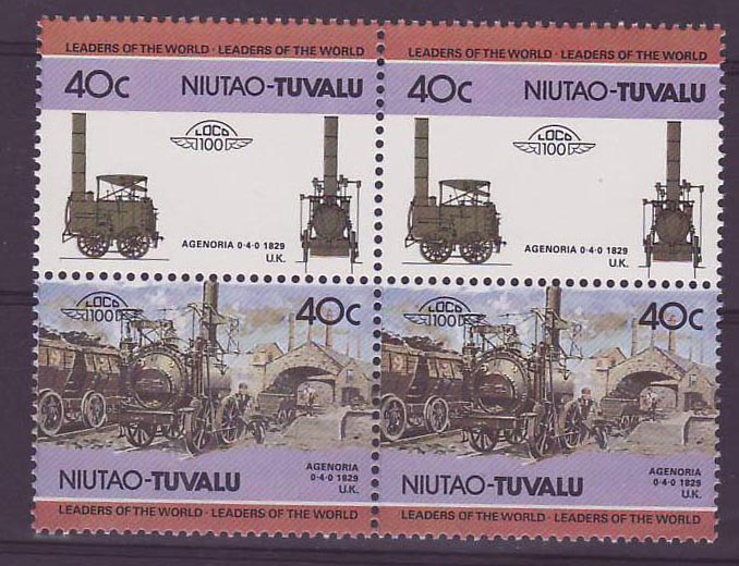 Niutao Tuvalu 40c Train Agenoria 0-4-0 1829 ** Luxe Bloc de 4