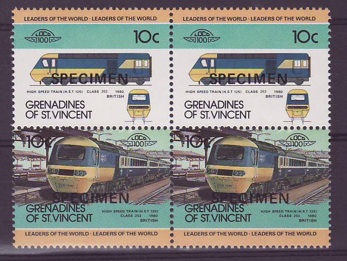 Grenadines of St Vincent 10c Train High Speed Train 1980 ** Luxe surcharge SPECIMEN  Bloc de 4