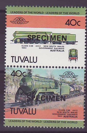 Tuvalu 40c Train New South Wales Australia 1943 ** Luxe Surcharge SPECIMEN