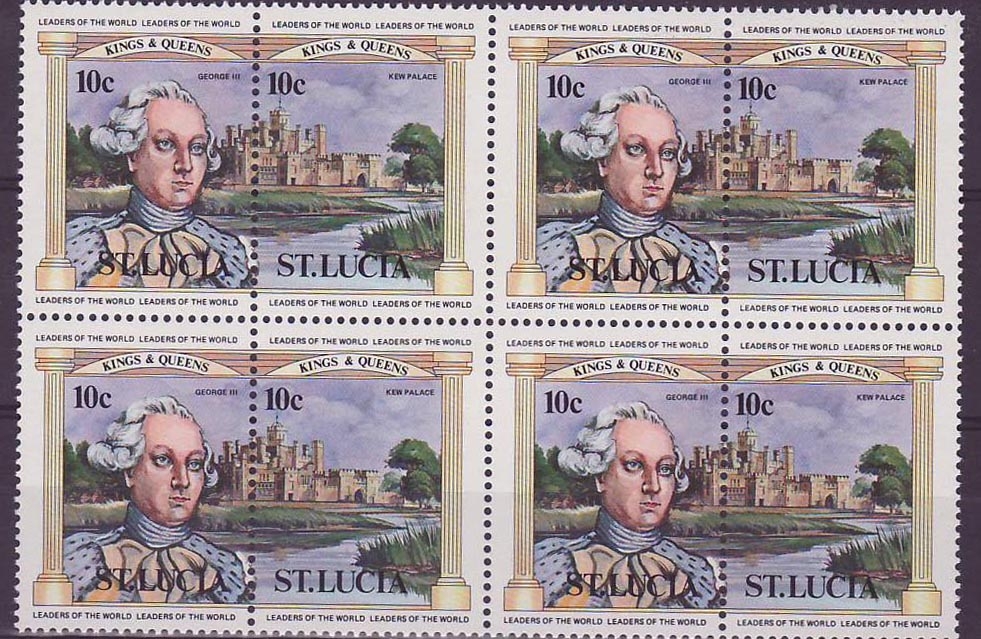 St Lucia 10c George III ** Luxe Bloc de 4
