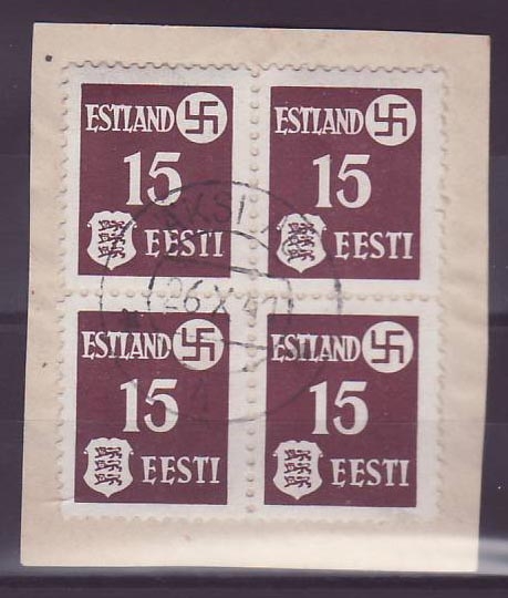 Estonie Estonia Block of 4 N3  used on piece AKSI AG 26 X 41  Bloc de 4 