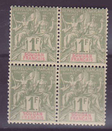 Soudan 1F n°15 bloc de 4 (2 timbres **  2 timbres *)