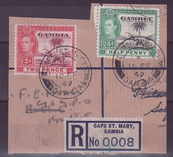 Gambie Gambia Cancelled Cape St Mary Parcel 2d + 1/2d 1949