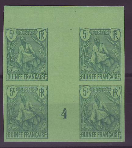 Guinee Berger Pulas n°32 5F Bloc de 4 Non dentelé Millesime 4 RARE