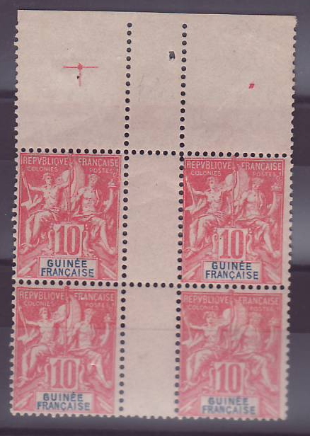 Guinee Timbres Groupe 10c Bloc de 4 SANS Millesime ** Sans Charniere (tirage 204)