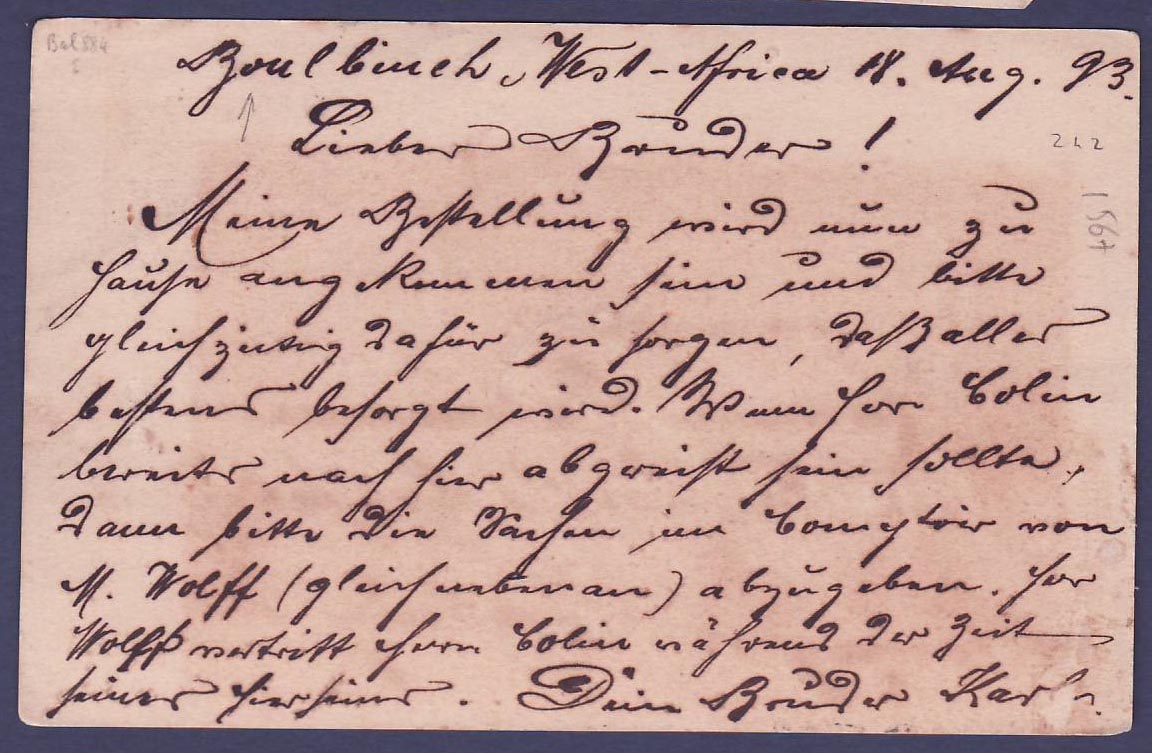 Guinee Entier Postal Colonies Generales 10c Conakry 19 AOUT 1893 pour Harburg Allemagne  Rare — Rückseite