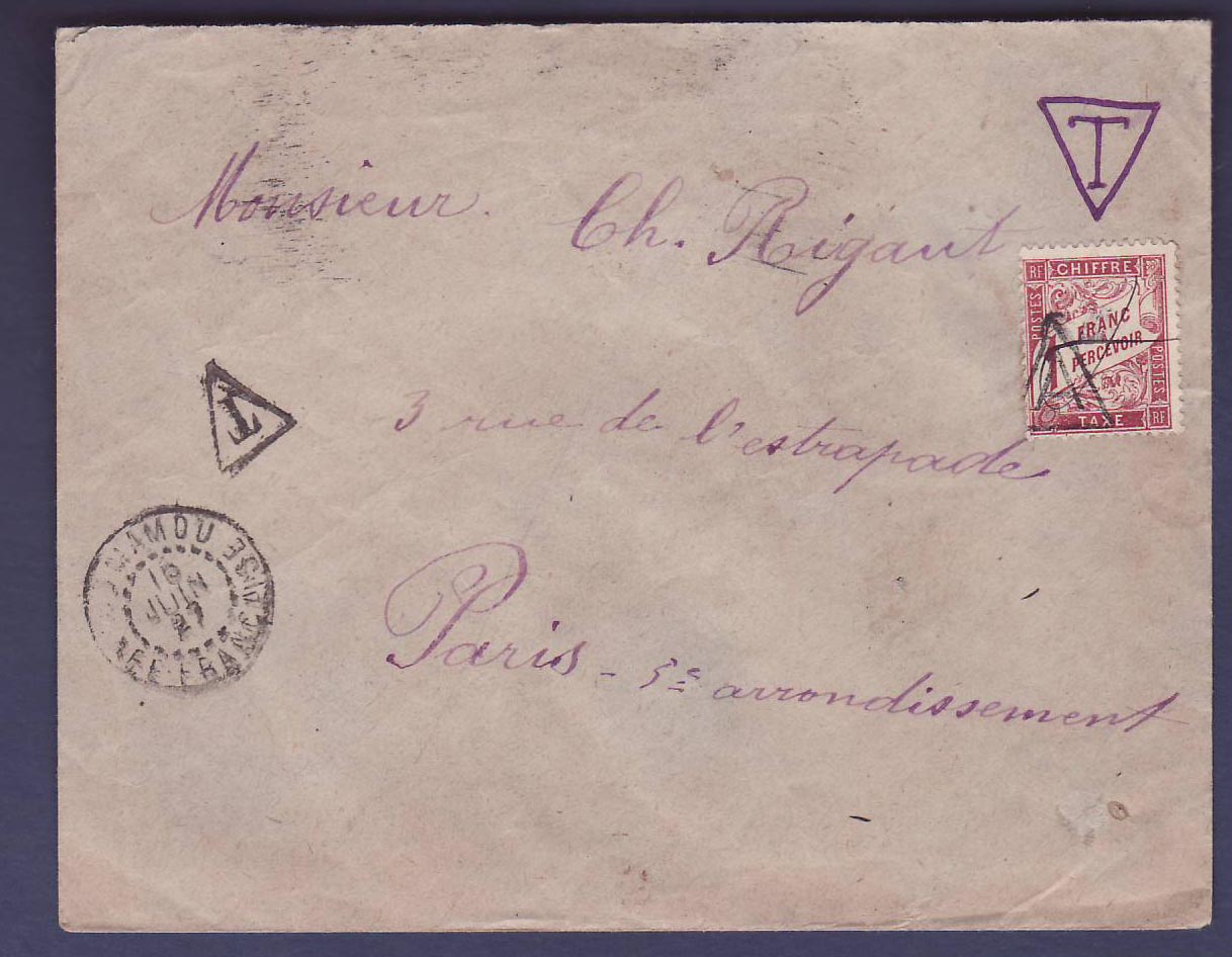 Guinee Gue de Kitim 30c au recto d'une lettre TAXEE a 10c en France  Cachet MAMOU 10 JUIN 27  pour Paris