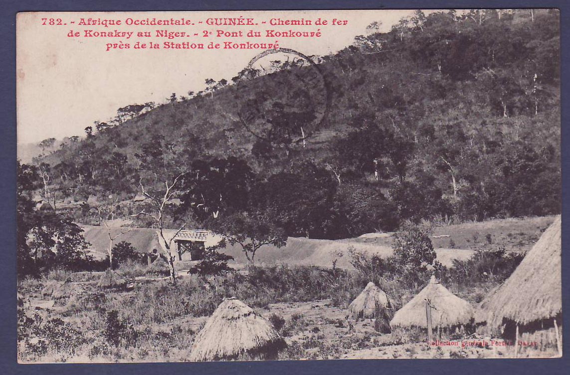 Guinee Carte Postale avec cachet Rare Bissikrila 2 JAN 13 (tres petit bureau)  carte Chemin de Fer de Konakry au Niger   — Rückseite