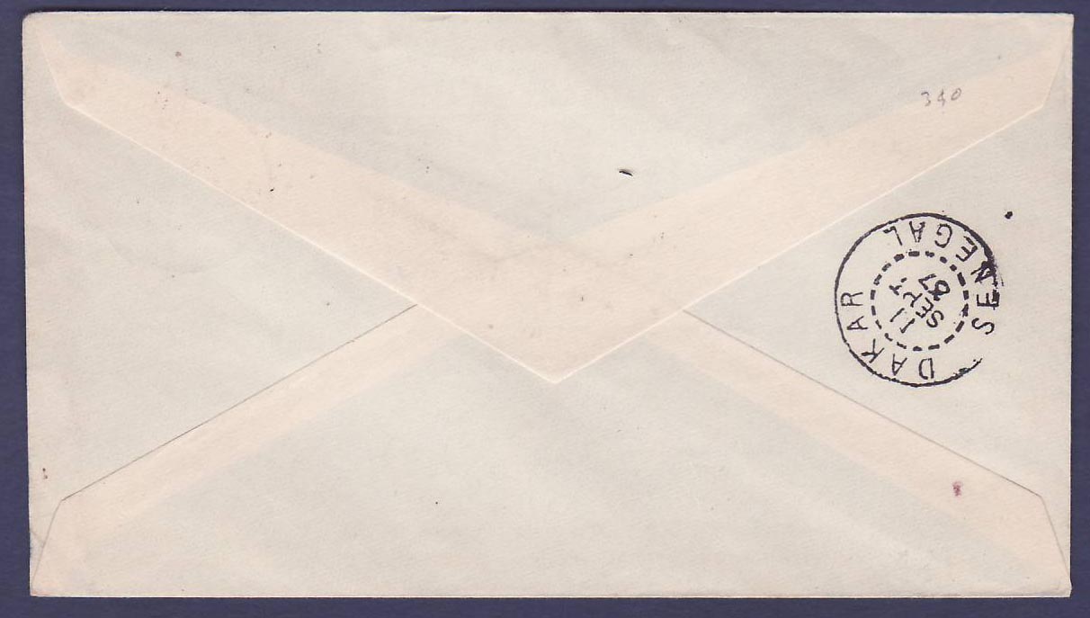 Mauritanie Pli aerien Cachet Formation de l'air en AOF  Avion militaire  pour Dakar  obl Atar 10 SEP 37 — Back