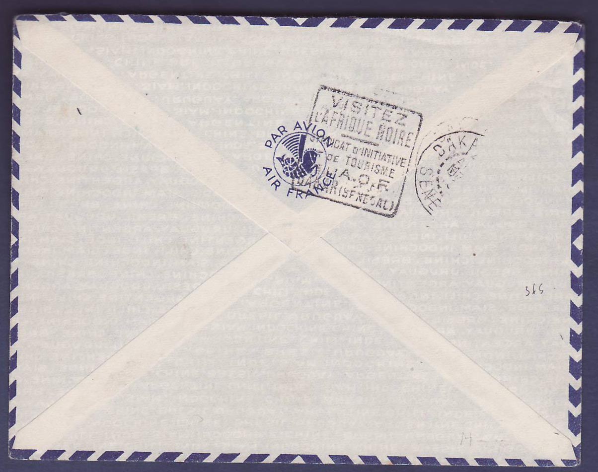 Niger 1er Vol Aeromaritime 2eme Voyage Mars 1937 obl Niamey 2 Mars 1937 pour Dakar  Senegal — Back