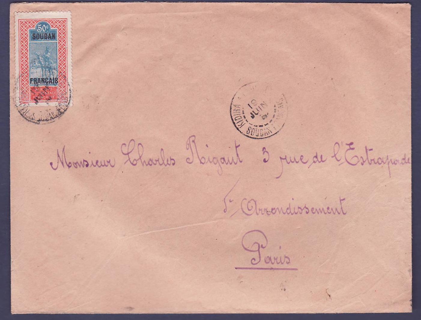 Soudan 50c Chamelier seul sur Lettre obl Kidira (cachet rare)