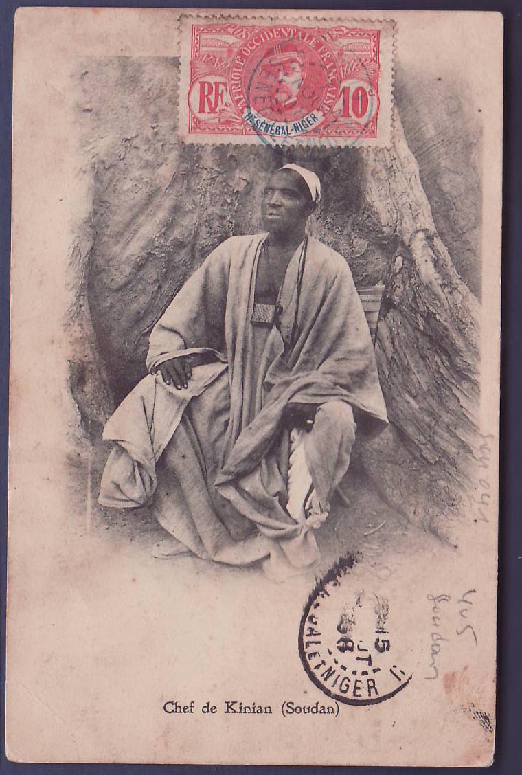 Haut Senegal & Niger Carte Postale Rare cachet Bleu Koury 7 AOUT 1908 Vue Chef de Kinian Soudan