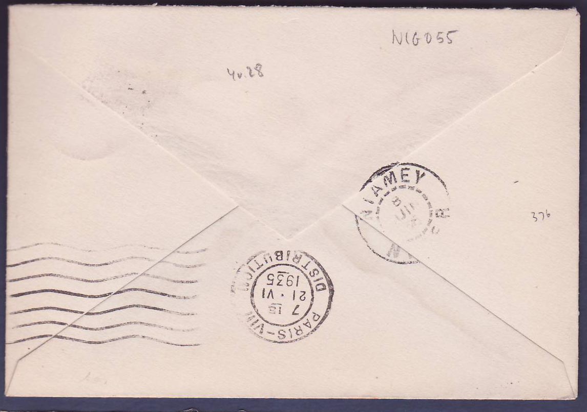 Niger Lettre 60c Cachet Tillabey 6 JUIN 35 et rare mention manuscrite Voie transsaharienne (voie des mehairstes emprunta — Back