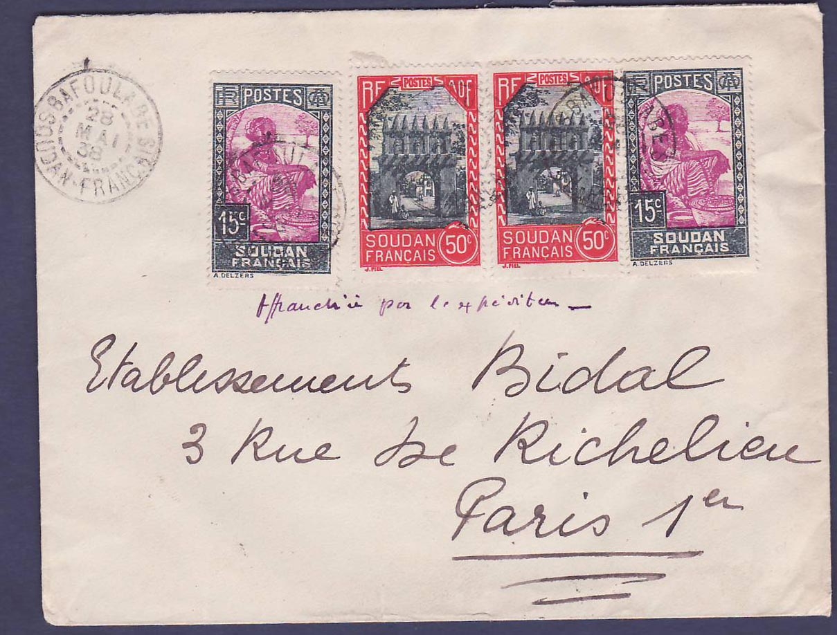 Soudan Lettre aff divers obl Bafoula 28 Mai 38 pour Paris