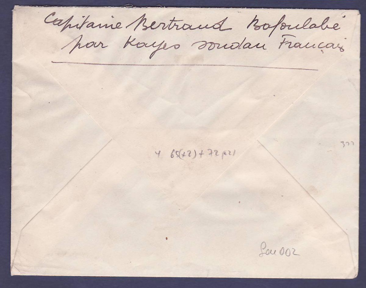 Soudan Lettre aff divers obl Bafoula 28 Mai 38 pour Paris — Rückseite