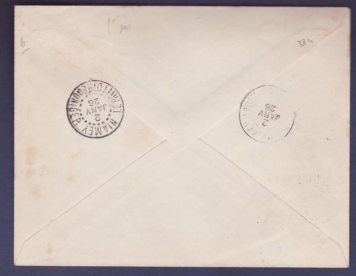 Soudan 1er Vol Comte de la Vaulx Bamako Niamey (4 plis existants) RARE — Rückseite