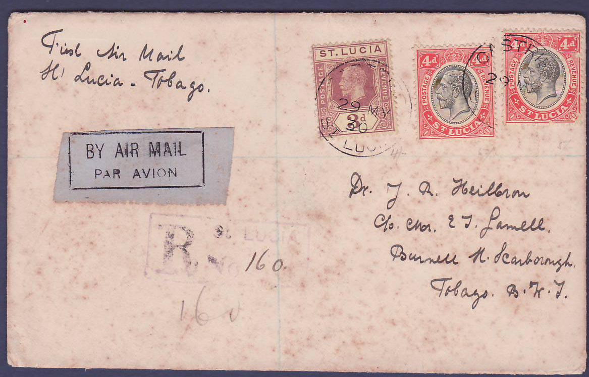 Cover  St Lucia First Air Mail St Lucia Tobago 29 MY 30