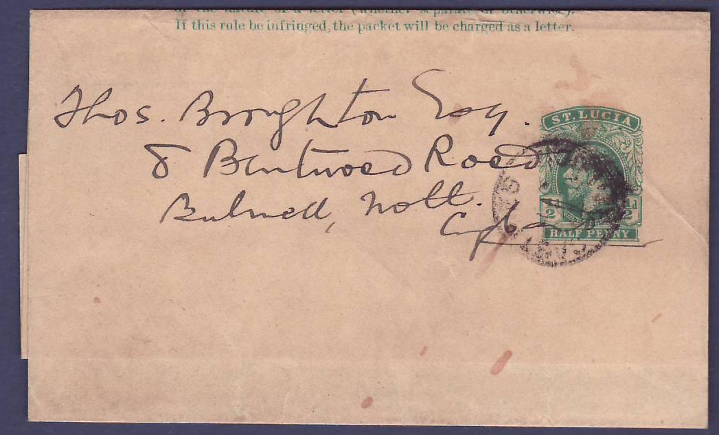 Postal Stationary Wrapper ST Lucia 1/2p Mint