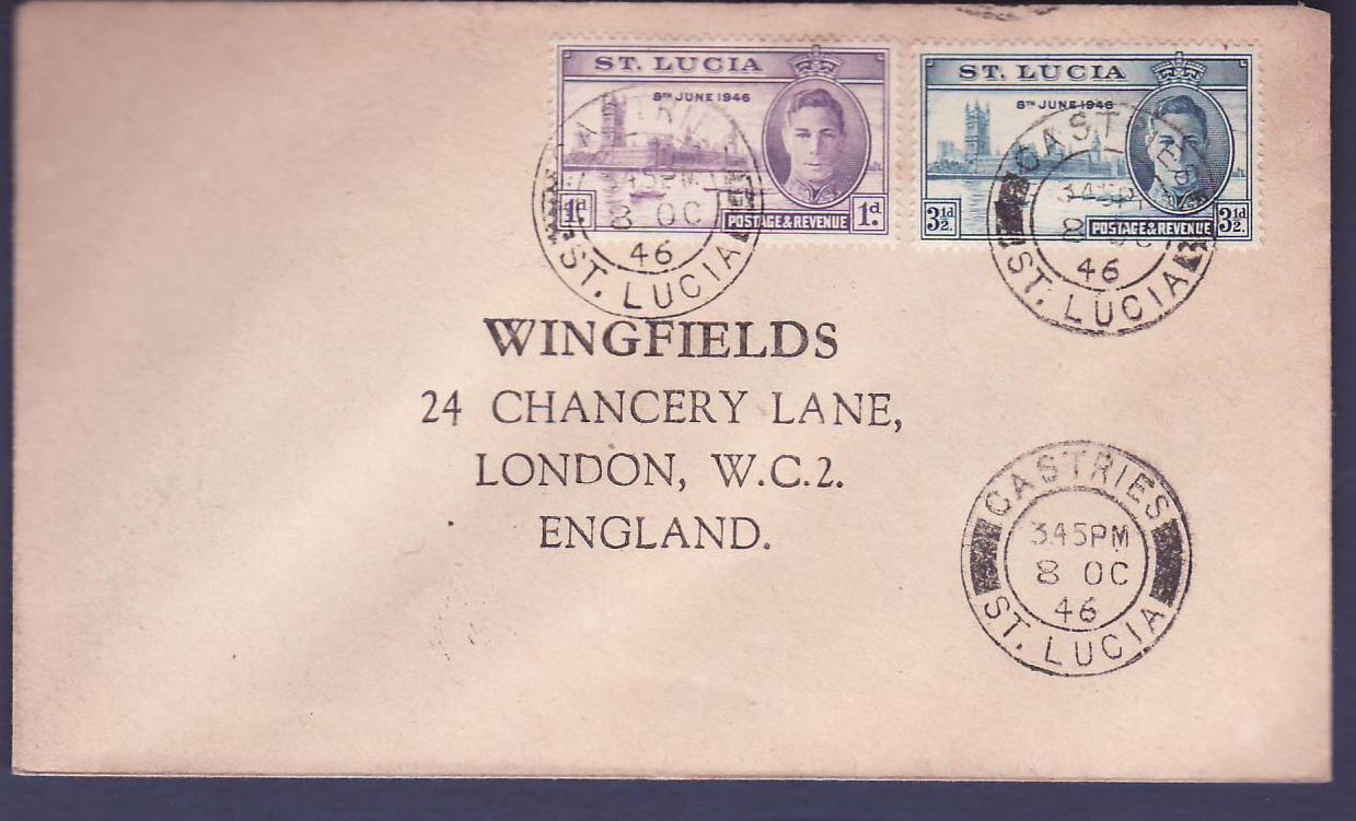 St Lucia GVI cover Castries 8 OC 46 to London  England
