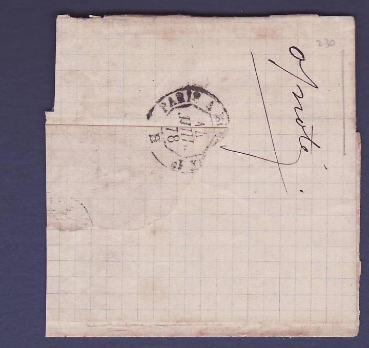 St Lucia SG 17 on small enveloppe dated 28 JUIN 1878 — Rückseite