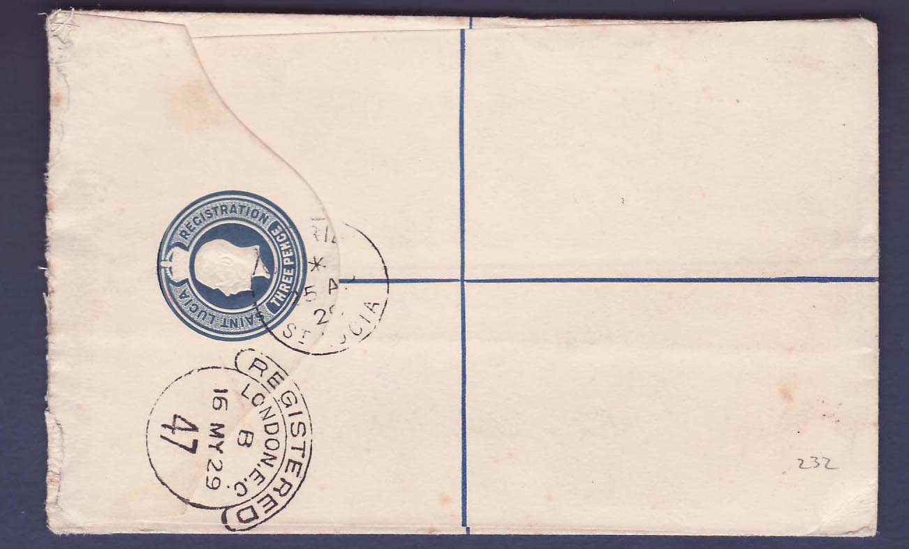 St Lucia 2d Registered letter can Castries 25 AP 29 to Berks  England — Rückseite