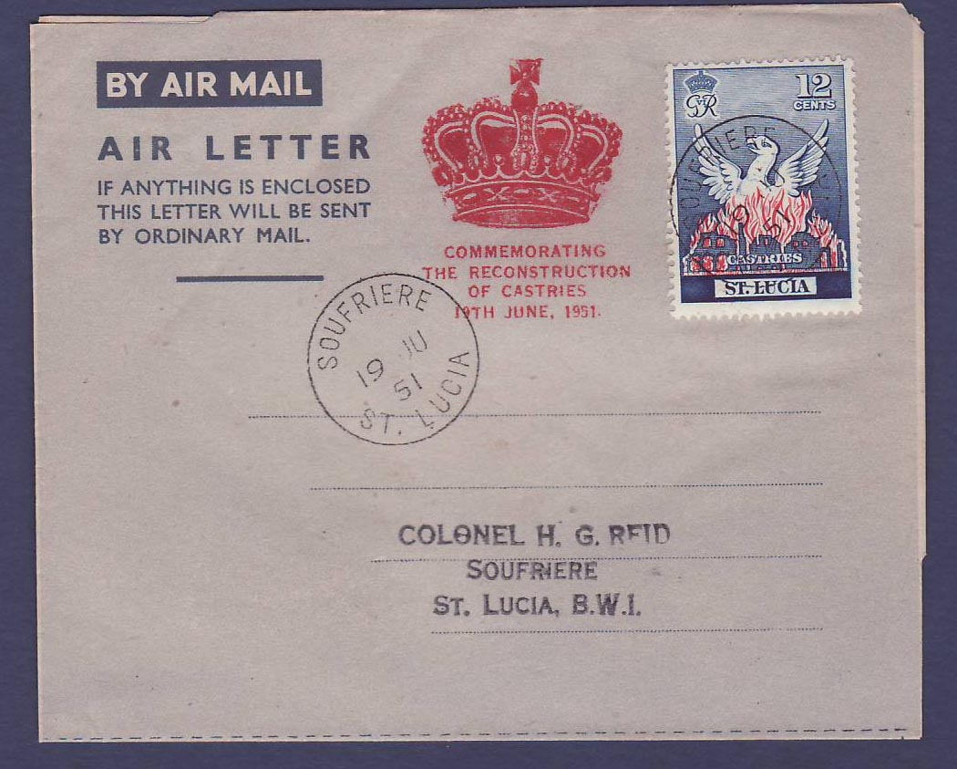 St Lucia Aerogram canc Soufriere 52  Aigle Eagle