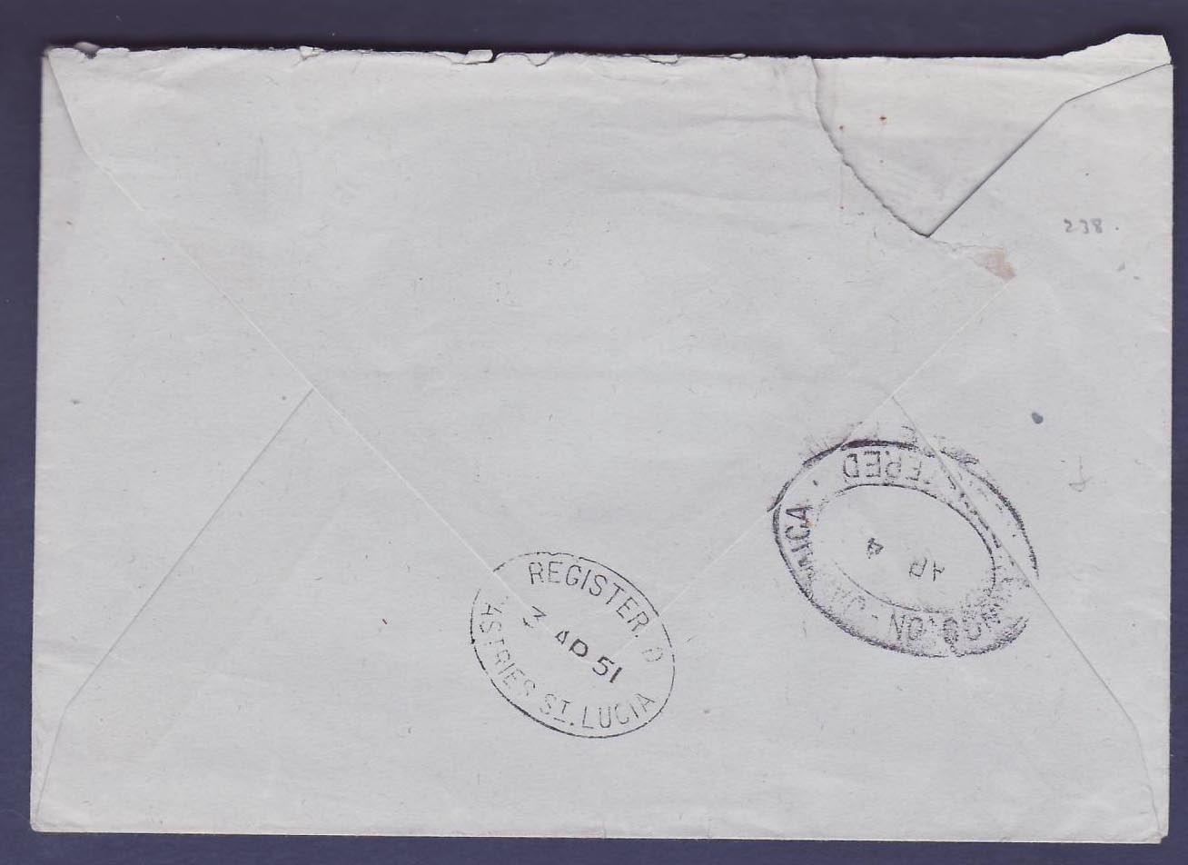 St Lucia 2c + 16cts definitive issued canc Castries 3 AP 51 to Kingston  Jamaica — Rückseite