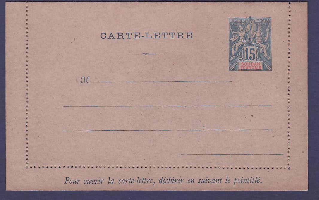 Soudan Entier Postal Type Groupe 15c Neuf