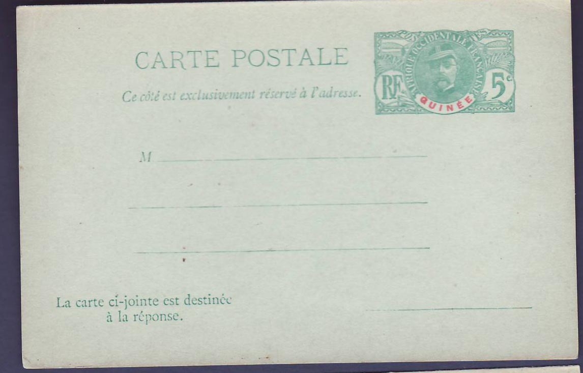 Guinee Entier Postal  5c Neuf Faidherbe avec carte reponse