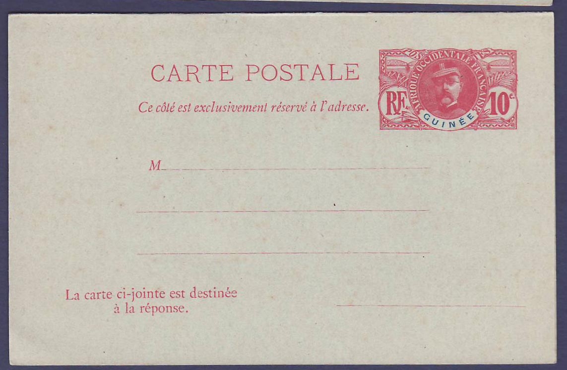 Guinee Entier Postal  10c Neuf Faidherbe avec carte reponse